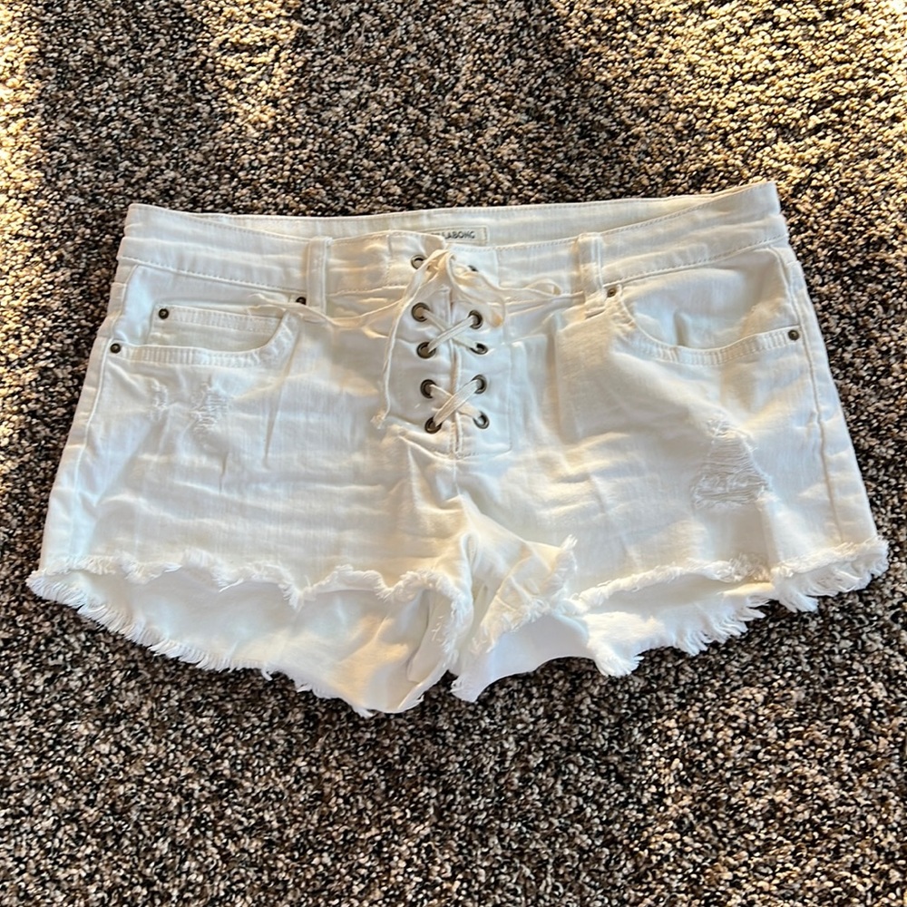 White and cream Billabong denim shorts